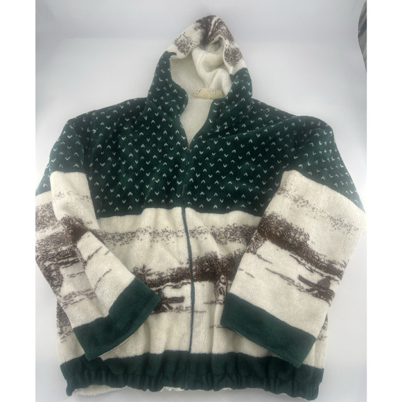 Vintage 1990s St Johns Bay Fleece Zip Up Medium Zip Cozycore Gorpcore Hooded Y2K - Picture 1 of 16